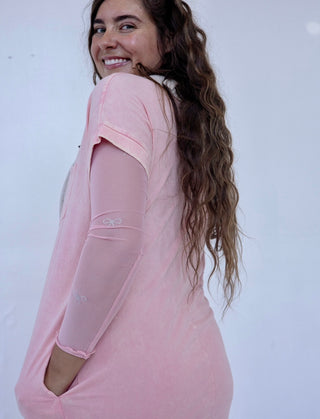 Pink Bow Mesh Layering Top