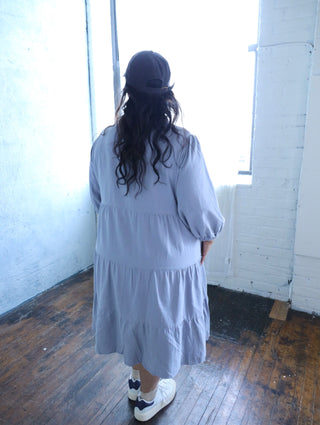 Light Gray Collared Button Up Plus Midi Dress