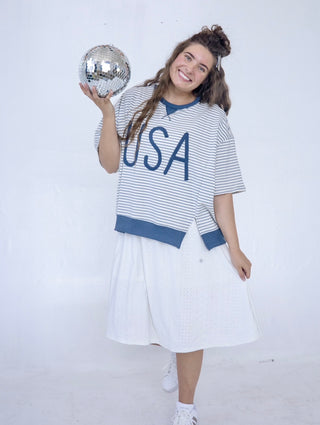 USA Embroidered Striped Top