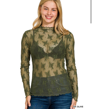 Olive Green Floral layering Top