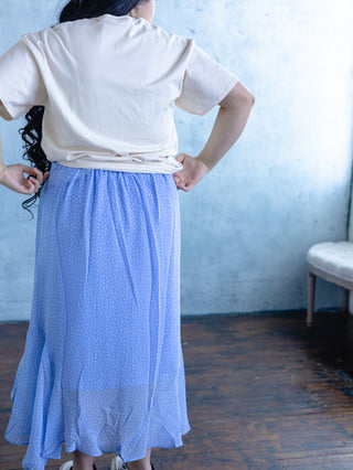 Spring Blue Polka Dot Asymmetrical Hem Skirt