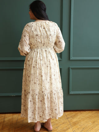Cream and Brown Wildflower Maxi Dress