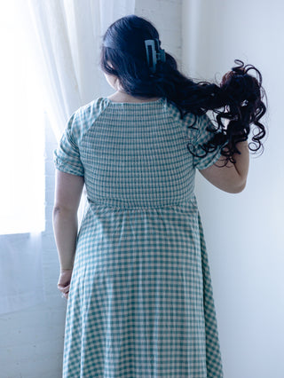 Teal Gingham Smocked Maxi Dress