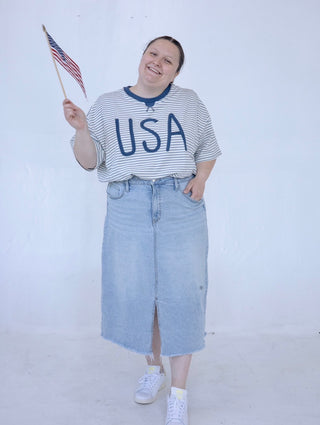 USA Embroidered Striped Top
