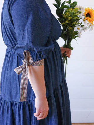 Denim Tiered Gingham Bow Dress