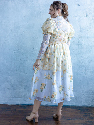 Lemon / Blue Garden Party Floral Dress