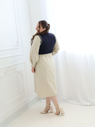 Navy Pinstriped Sweater Dress