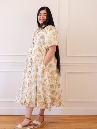 A Day in Tuscany Olive and Cream Button Down Midi dress