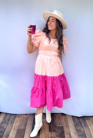 Dragon Fruit Hot Pink Colorblock Midi Dress