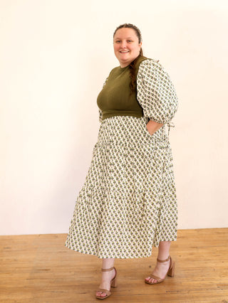 Olive Green Floral Sweater Vest Dress