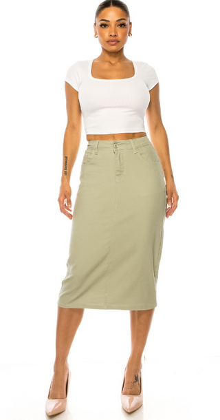 Fern Green Denim Midi Skirt