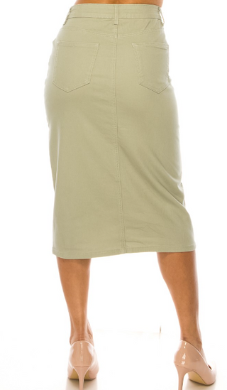 Fern Green Denim Midi Skirt