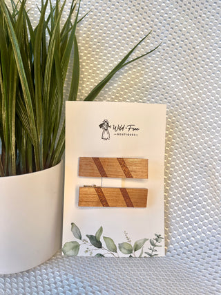 Dramatic Slant Handmade Wooden Hair Clip Sets (2 colors)