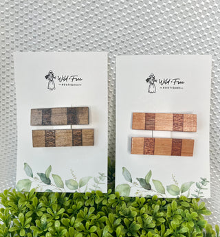 The Color Block Handmade Wooden Hair Clip Set (3 colors)