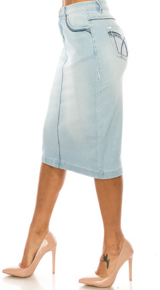 The Allison Light Wash Denim Skirt