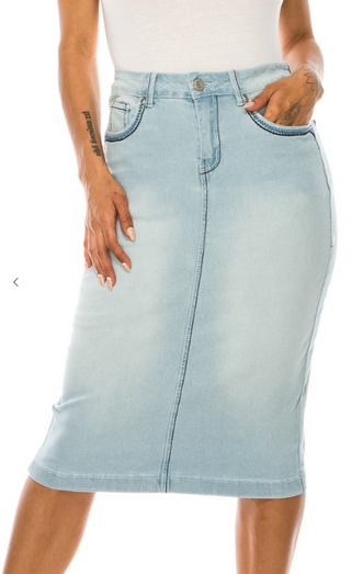 The Allison Light Wash Denim Skirt