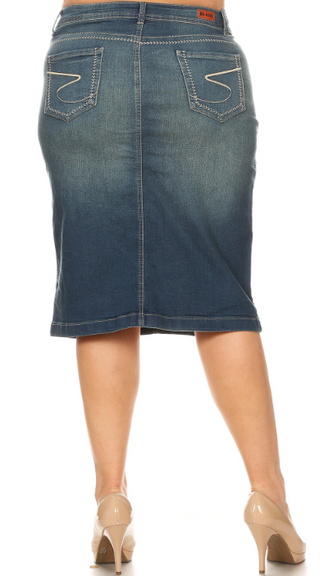 The Anna Vintage Stitched Denim Skirt