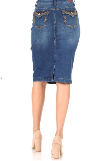 Indigo Wash V-Panel Denim Skirt