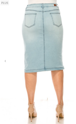 Lucy Light Wash Denim Skirt in Reg and Plus Size
