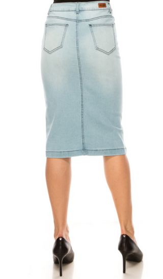 Lucy Light Wash Denim Skirt in Reg and Plus Size