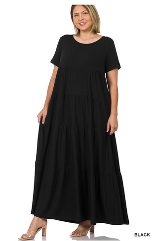 Black Tiered Essential Layering Maxi Plus Size Dress
