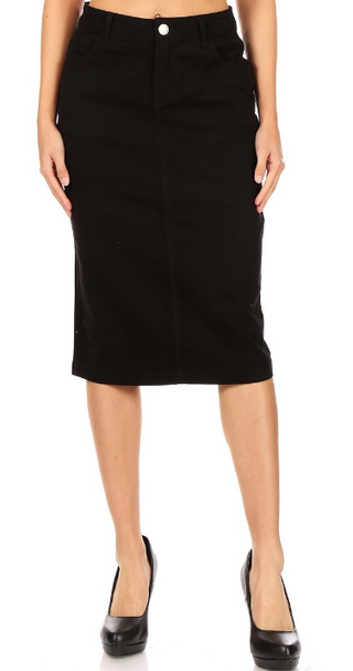 Black Denim Midi Skirt