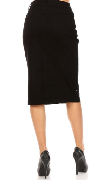 Black Denim Midi Skirt