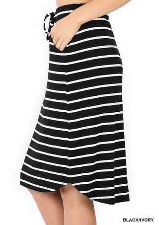 Black and White Striped Midi Skirt