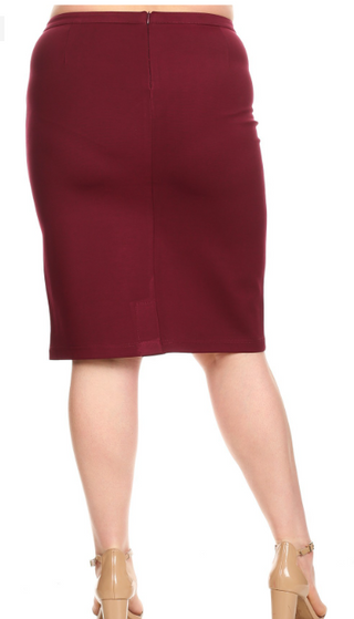 Burgundy Plus Pencil Skirt