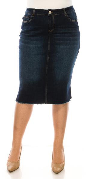 The Darcy Plus Size Dark Wash Denim Skirt