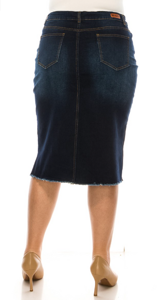 The Darcy Plus Size Dark Wash Denim Skirt