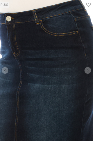 The Darcy Plus Size Dark Wash Denim Skirt