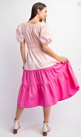 Dragon Fruit Hot Pink Colorblock Midi Dress