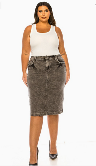 Gray Acid Wash Denim Skirt