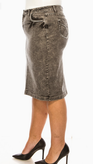 Gray Acid Wash Denim Skirt