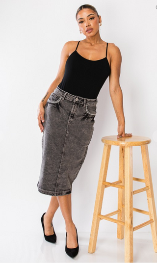 Gray Acid Wash Denim Skirt