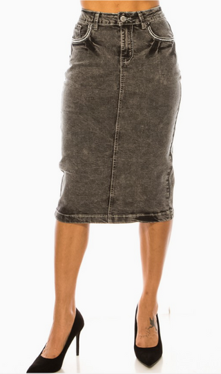 Gray Acid Wash Denim Skirt