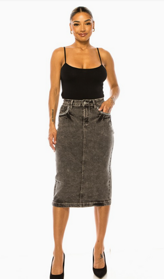 Gray Acid Wash Denim Skirt