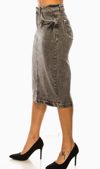 Gray Acid Wash Denim Skirt