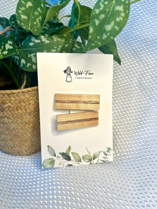 The Single Stripe Wooden Hair Clip Set (4 colors available)
