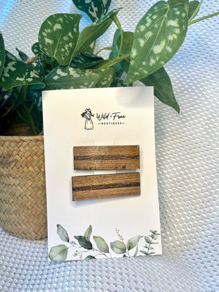 The Single Stripe Wooden Hair Clip Set (4 colors available)