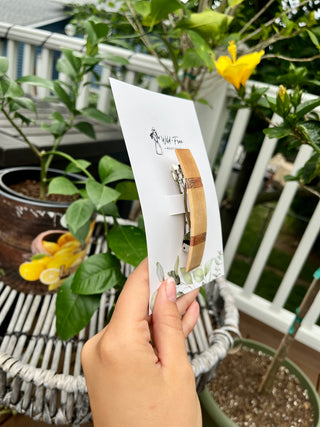 Extra Large Blonde Curved Color Block Wooden Hair Barrette