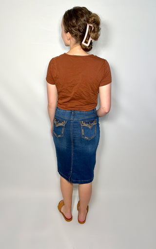 Indigo Wash V-Panel Denim Skirt