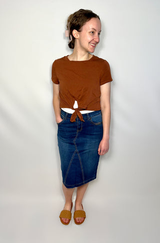 Indigo Wash V-Panel Denim Skirt