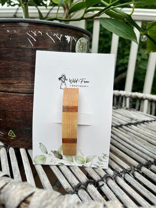 Extra Large Blonde Curved Color Block Wooden Hair Barrette