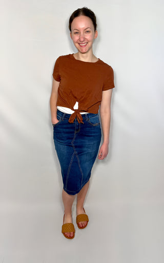 Indigo Wash V-Panel Denim Skirt