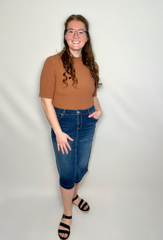 The Ashley Indigo Wash Denim Skirt with Pocket Detail