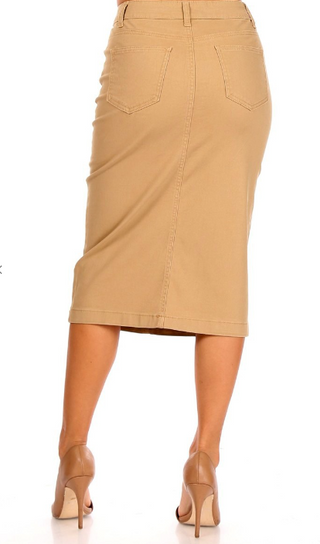 Khaki Denim Skirt Reg and Plus Size