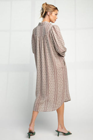 Rust Detailed Gauze Button Down Midi Dress