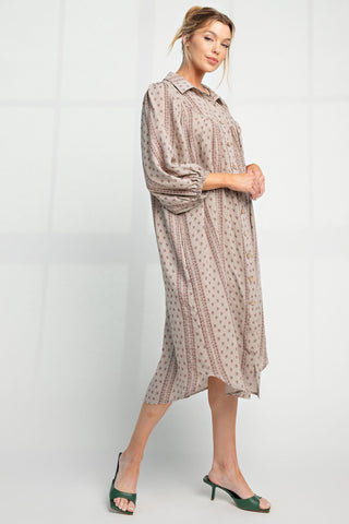 Rust Detailed Gauze Button Down Midi Dress